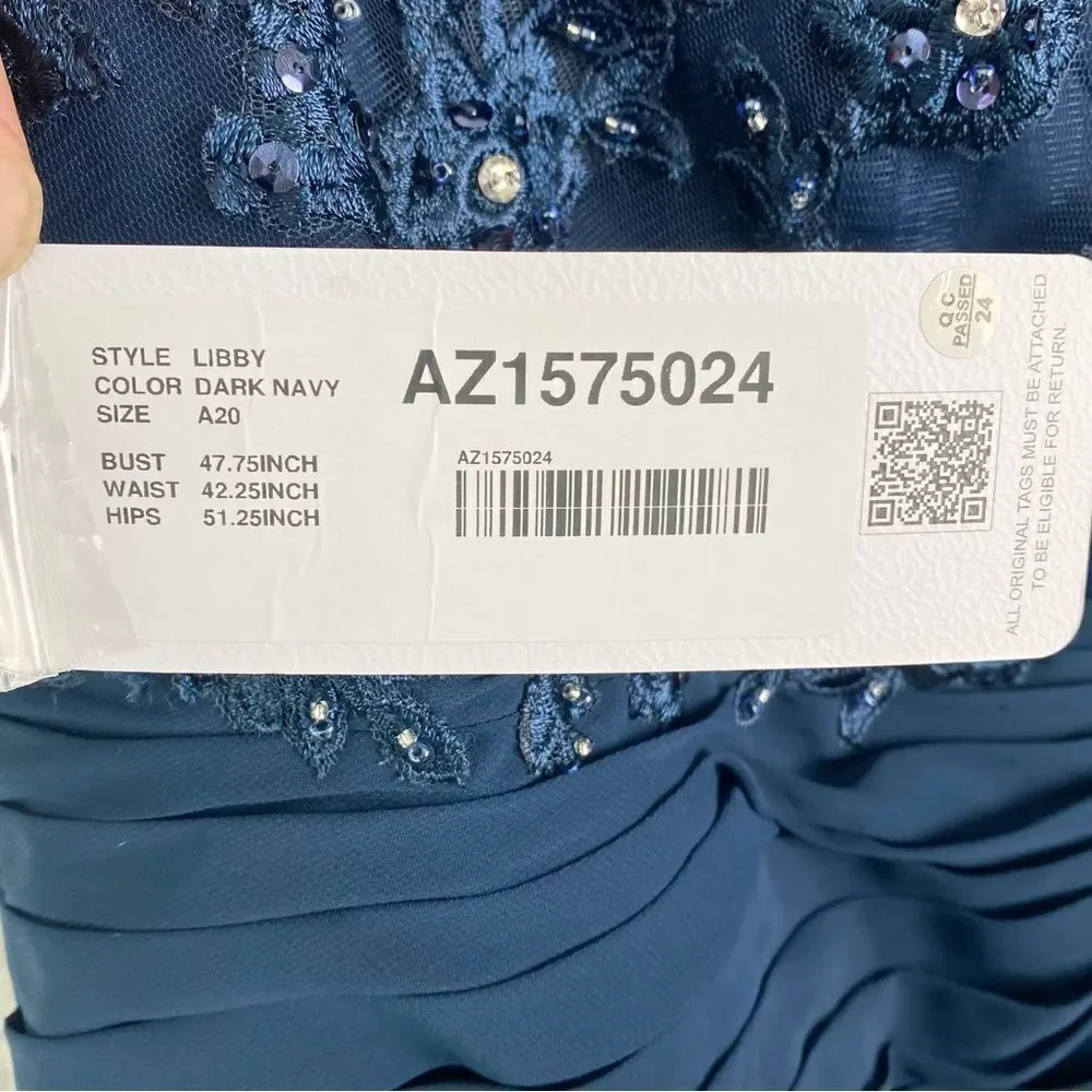 Azazie Libby A-Line Scoop Sequins Chiffon Dress Sz 20 Dark Navy Wedding - Picture 14 of 16